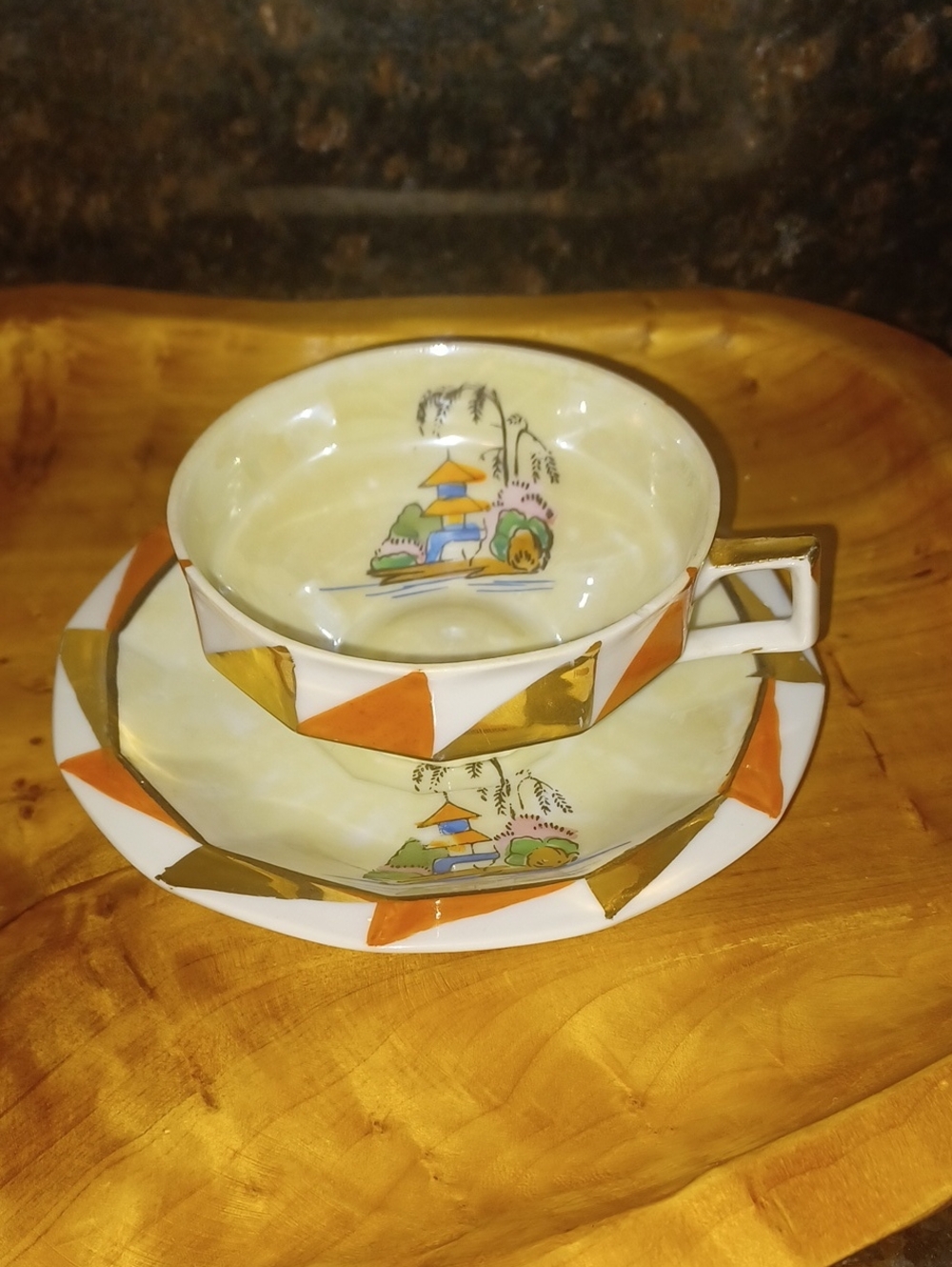 Vintage 1920s Noritake Morimura Pagoda Lusterware Teacup and Saucer Set – Art De